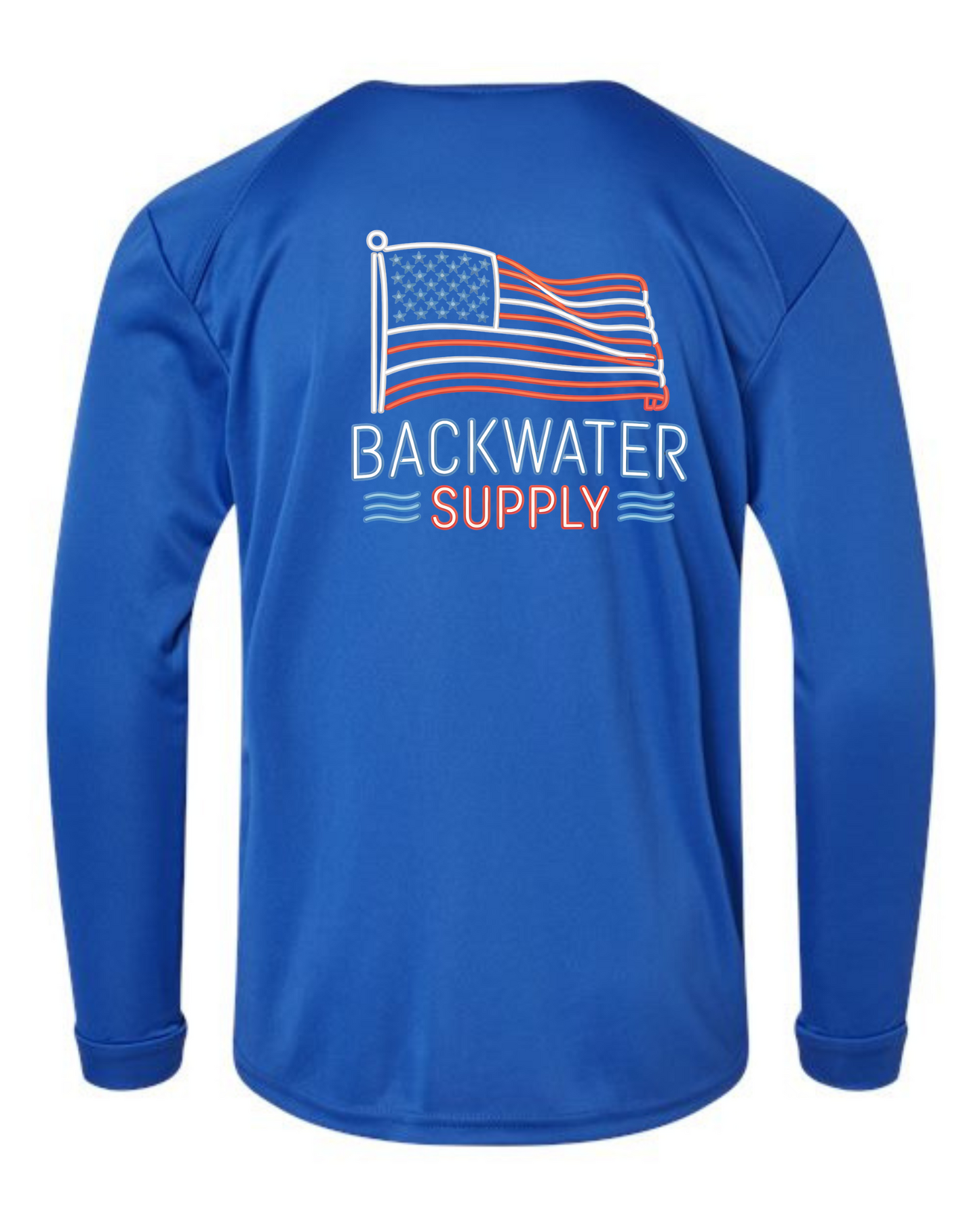 Youth Backwater Supply Performance Shirt - Neon Flag Design