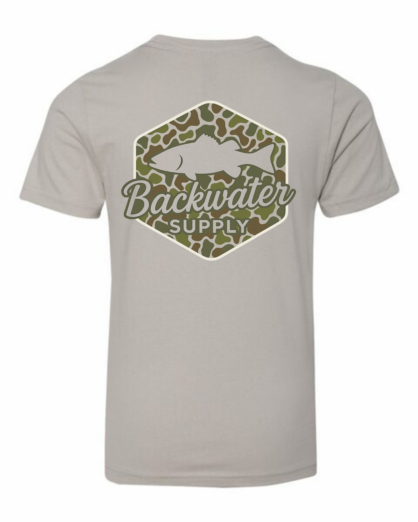 Youth Backwater Supply – Camo Fish Tee