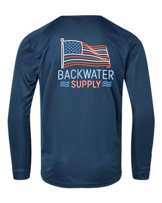 Youth Backwater Supply Performance Shirt - Neon Flag Design