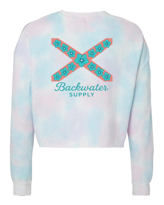 Women’s Lightweight Crop Crewneck Sweatshirt- Floral Flag