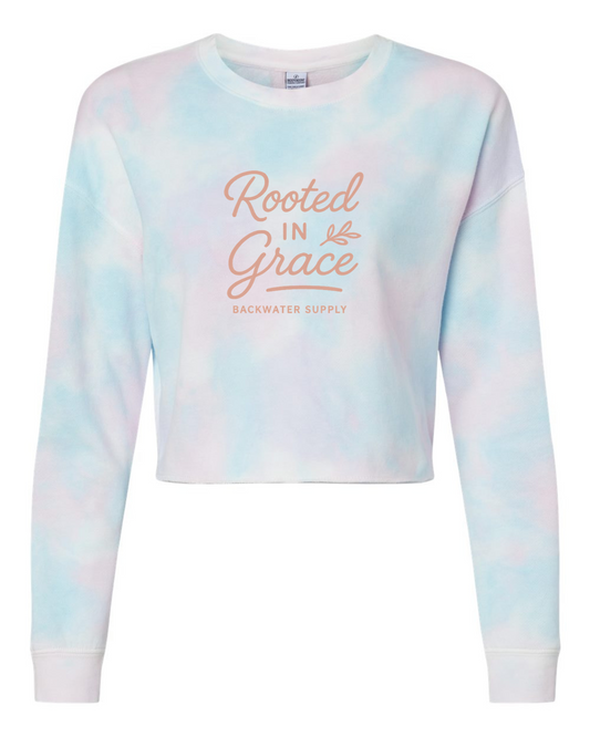 Women’s Lightweight Crop Crewneck Sweatshirt- Rooted In Grace - Faith Collection