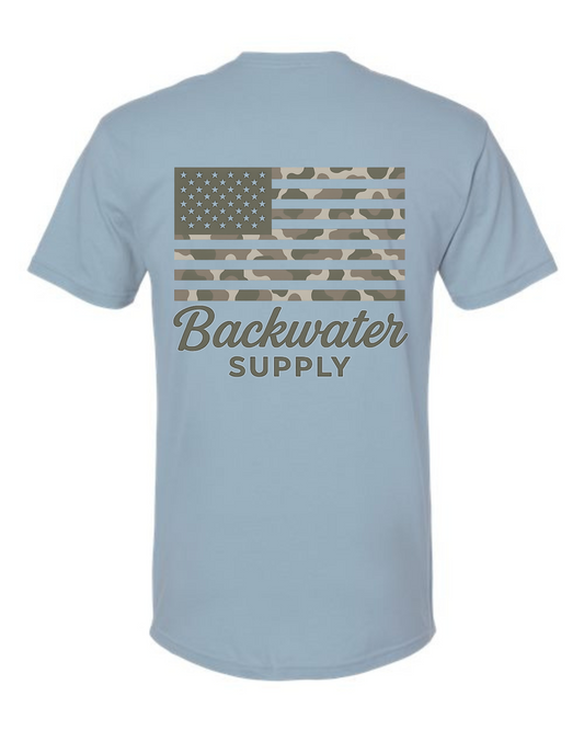 Backwater Supply – Camo American Flag Tee