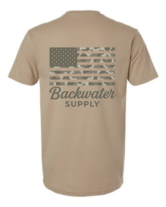 Youth Backwater Supply – Camo American Flag Tee