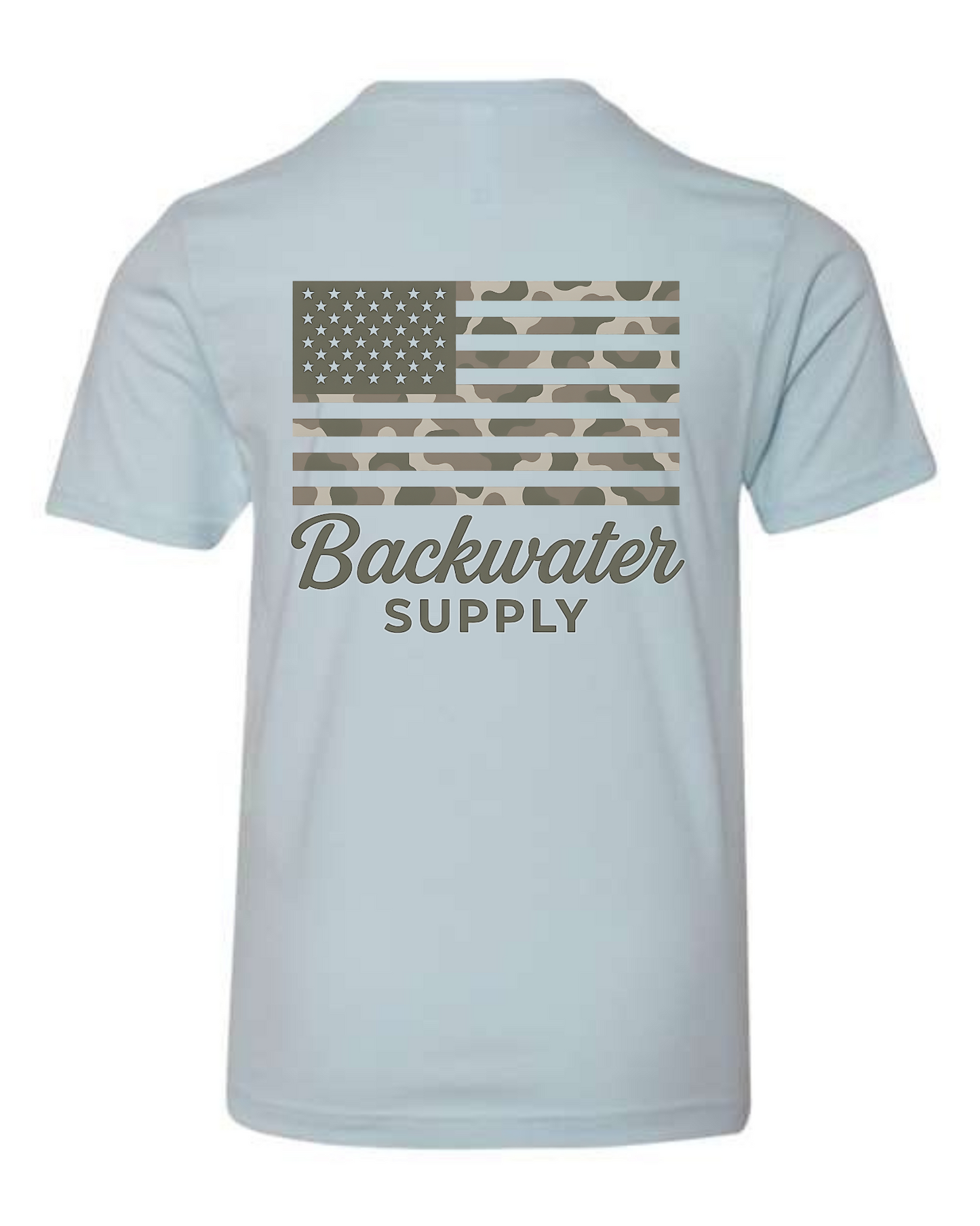Youth Backwater Supply – Camo American Flag Tee