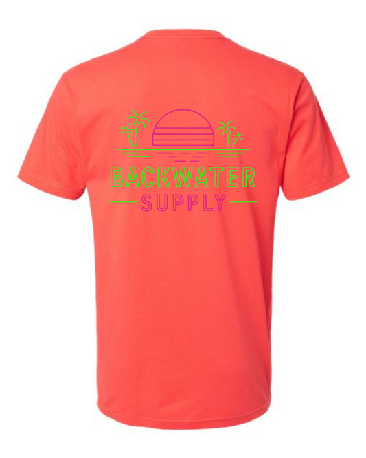 Backwater Supply – Neon Coastal Sunset Palm Tee