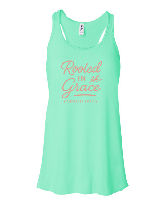 Rooted in Grace Flowy Racerback Tank – Backwater Faith Collection
